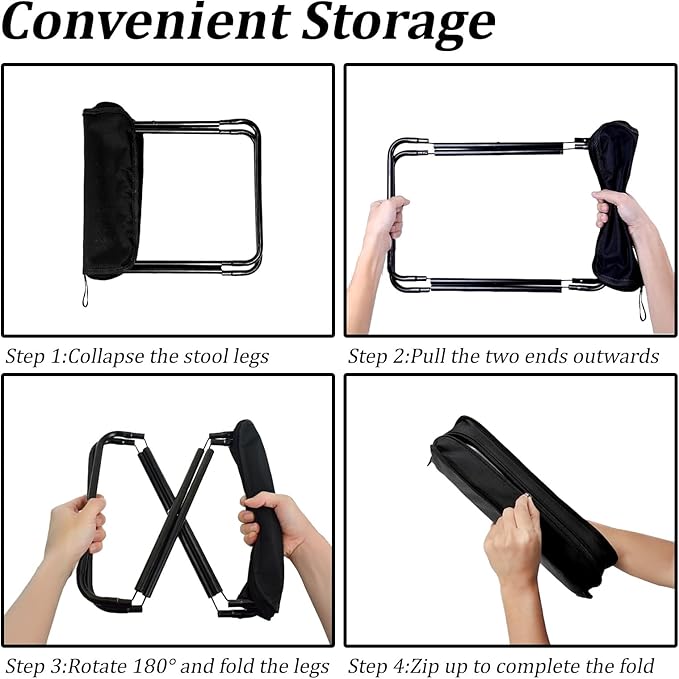 Camping Stool Portable Pocket Handbag Stool Collapsible Chair Folding Stool for Adults Holds 275lbs Small Camp Seat for Camping (2 PC)