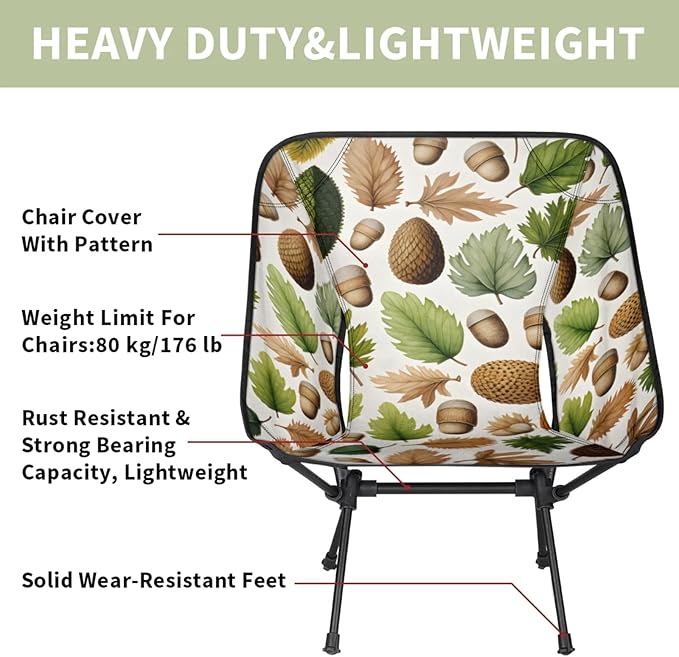 Honeybaby Folding Camping Chair Leaves Acorn Fruit Camping Chairs Lightweight Portable Chair Outdoor Foldable Chairs for Camping Travel Picnic Beach Hiking