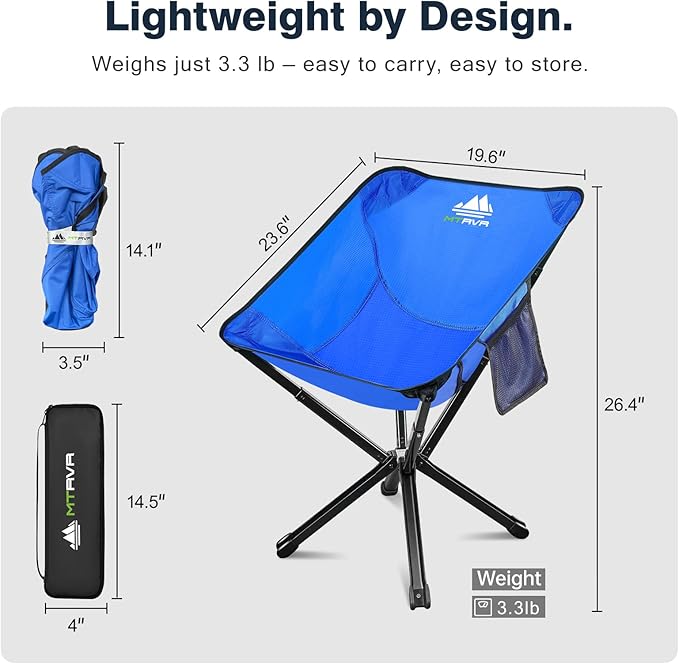 Lightweight Folding Camping Chair — Compact One-Piece Design Quick Setup Stable Aluminum Frame Portable Chair for Travel Hiking &amp Short Outdoor Breaks