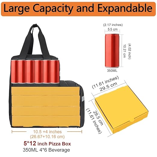 Taygeer Food Delivery Backpack Expandable Insulated Food Delivery Bag for Grocery Bike Large Leakproof Waterproof Hot Pizza Bags with 4 Mesh Pockets Reflective Strip for Uber Eat Doordash Black