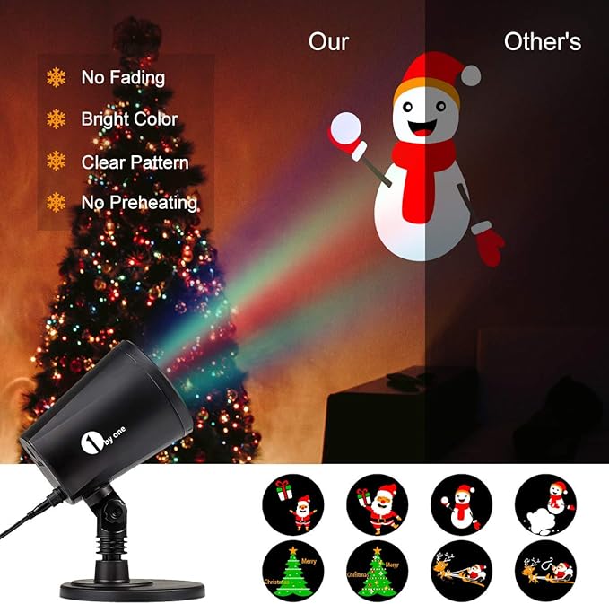 1byone Christmas Lights Projector Decorations Auto-Shifting Images &amp Switchable Pattern Outdoor/Indoor Use Ip65 Water-Resistant