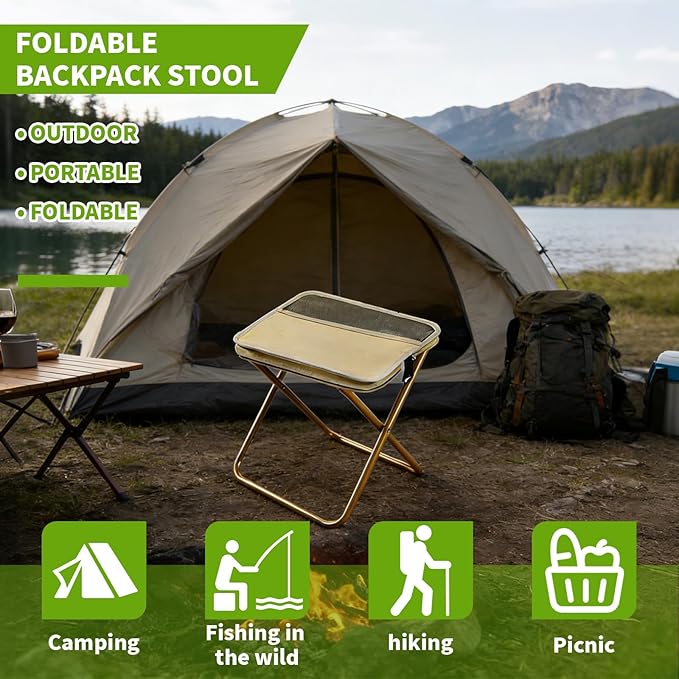 Foldable Backpack Stool - Portable 2-in-1 Camping Chair Converts to Satchel Heavy Duty Supports 330lbs for Hiking Fishing Camping &amp Outdoor Travel with Storage Pouch (Khaki Small)