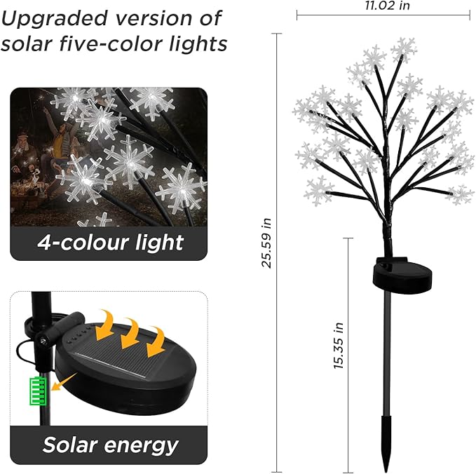 Upgrade Snowflake Solar Christmas Lights Outdoor - 2PACK 40LED Snowflake Pathway Lights for Outdoor Christmas DecorationsWaterproof Solar Garden Lights for Yard Xmas Party Decor(Cool White)