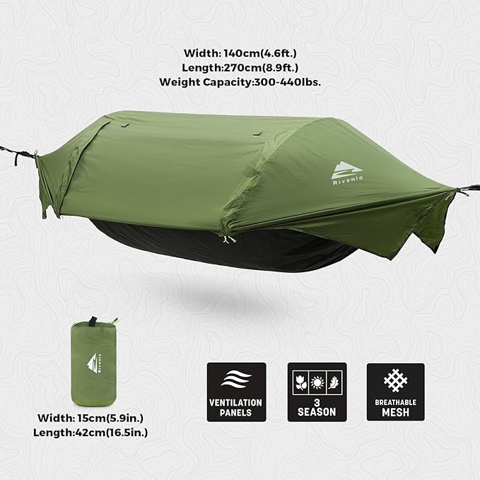 Camping Hammock Tent with Mosquito Net &amp RainFly 3 in 1 Waterproof Lightweight Portable Sleeping Hammock Bug Travel Outdoor Gear with Tree Strap Swing for Hiking Patio Expedition