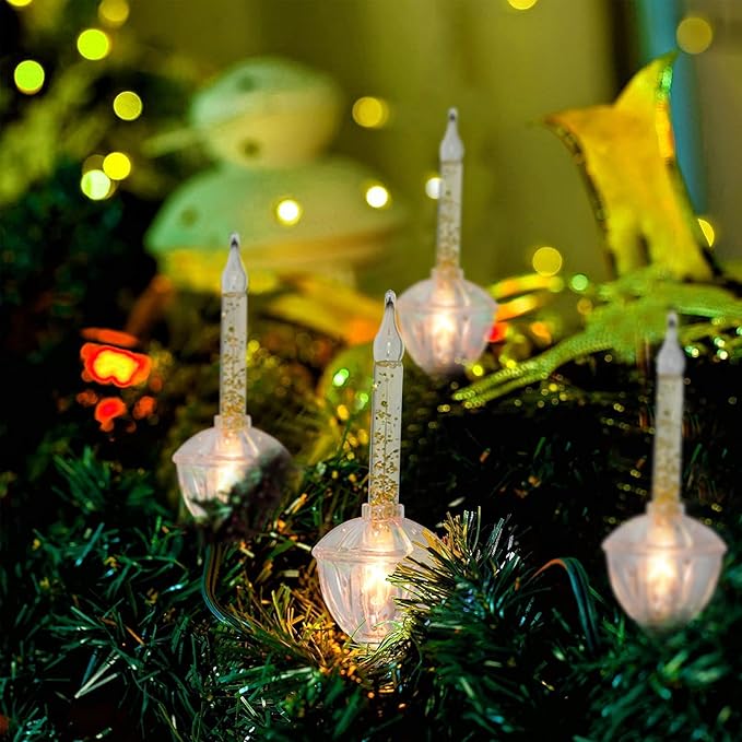 SUNSGNE Christmas Bubble Lights 8.8Ft Vintage Bubble Lights with 10 Gold Glitter Bulbs(1 Spare) C7/E12 Candelabra Base Gold Christmas Light Green Wire
