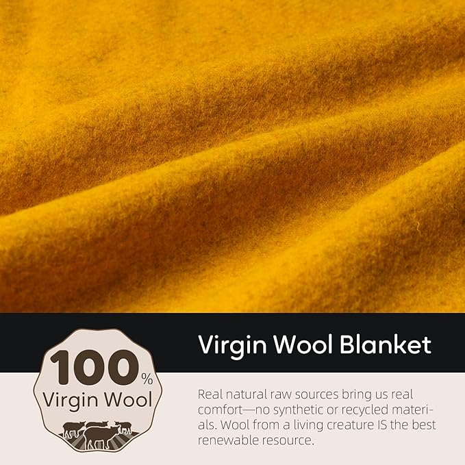 100% Wool Blanket 62 x 86 Warm Thick Washable Military Wool Blanket Great for Camping Outdoors Sporting Events Survival Kits Yellow