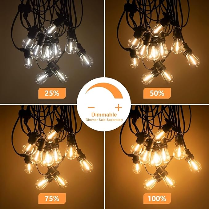 SUNTHIN Outdoor String Lights 3 * 50FT(150FT Total) Patio Lights with 3 * 15 LED Shatterproof Bulbs for Outside Backyard Deck Porch Garden Bistro Cafe Party
