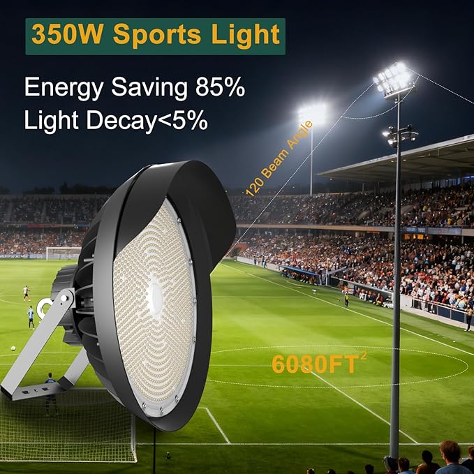350W LED Stadium Lights Outdoor LED High Mast Light 52500LM AC100-277V IP65 Waterproof 5000K Daylight Commercial Arena Flood Lighting for Sports Fields and Court -2Pack