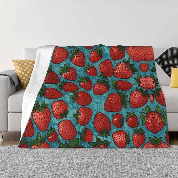 Strawberryies 50x40 Printed Soft Fleece Blanket for Sofa Bed and Camping - Cozy Blanket for Travel Picnics Nighttime Use