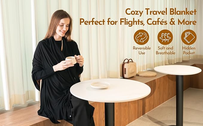 16-in-1 Compact Travel Blanket with Bag – Reversible Ultra Soft Bamboo Airplane Blanket with Hidden Pocket – Packable for Flights &amp Travel Essentials (Semi-Weighted Double Layer)