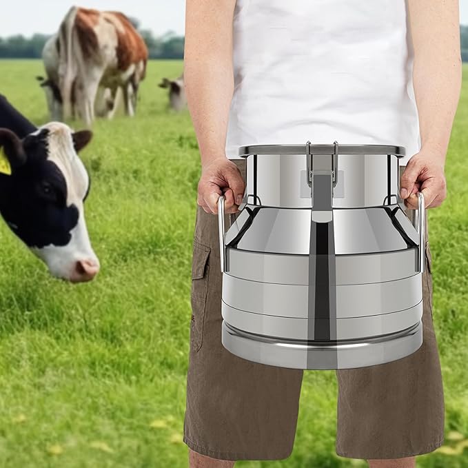 Stainless Steel Milk Can 12L/3.17Gal Metal Airtight Canister Food Storage Container with Lid &amp Clamps Bean Rice Cereal Storage Bucket for Kitchen Restaurant W12.6*H11.8in