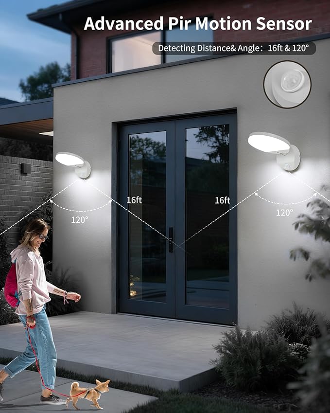LED Modern Motion Sensor Outdoor Lights Fixtures Wired Round 18W Wall Sconce Light Exterior Porch Lights for Patio Garage Doorway Matt White Cool White 6000K