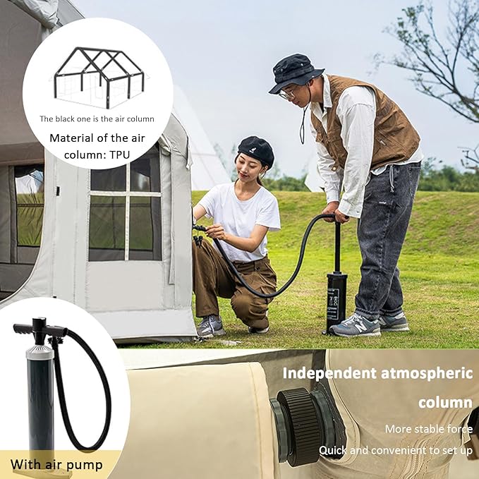 Inflatable Tent with Pump 6-10 Person Instant Glamping Camping Tents House Easy Setup Blow Up Family Tents for 4 Seasons Waterproof Inflatable Tent for Camping