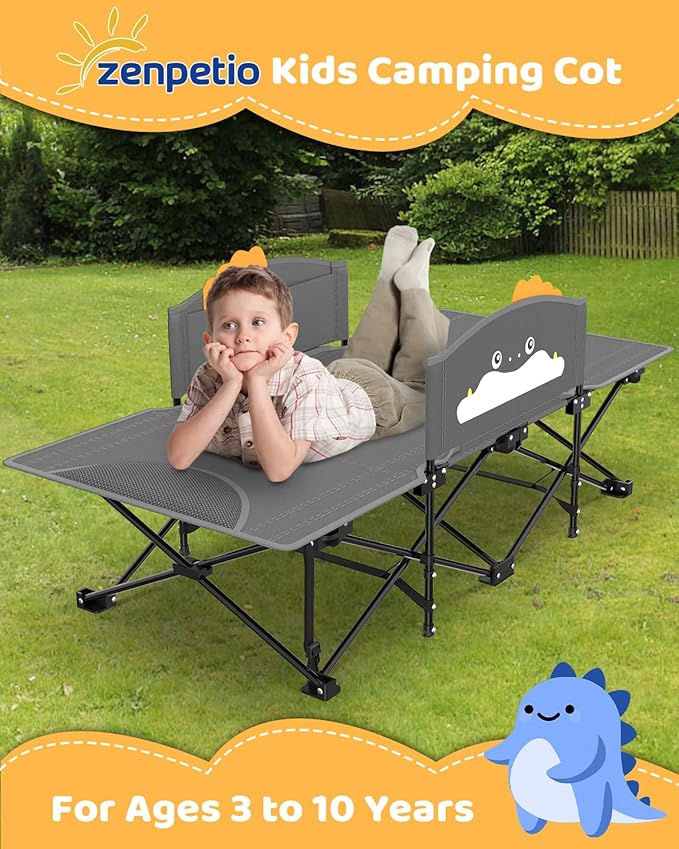ZENPETIO Kids Camping Cot Foldable Toddler Bed with Safety Rails &amp Glow-in-The-Dark Blanket Sturdy Portable Design for Travel Indoor Outdoor Cot for Toddlers Kids