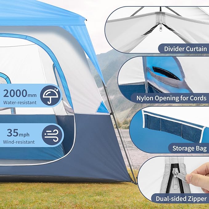 Outvita 8/10 Person Camping Tent Large 2 Room Family Tent with Weatherproof Instant Cabin Shelter with Rainfly &amp Carry Bag for Backpacking Hiking Car Traveling…