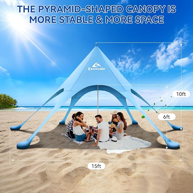 Beach Tent Sun Shelter &amp Portable Beach Canopy UPF 80+ UV Protection Beach Shade Canopy with 6 Sandbags Sand Shovel Ground Pegs for Outdoor Camping Picnics (12x12ft Sky Blue)