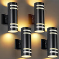 Dusk to Dawn Wall Light 4 Pack Modern Outdoor Wall Lights with LED Bulbs Cylinder Black Porch Light Fixture Wall Mount Up and Down Lighting Outdoor Wall Sconce for House Porch Door