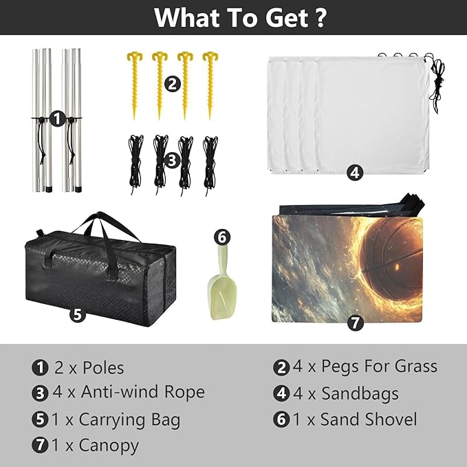 ALAZA Firing Basketball in Space Beach Tent Sun Shelter UPF50+ Protection Beach Shade Canopy w/ 4 Sandbags for Outdoor Camping Fishing Backyard Fun Picnic 10x9 ft