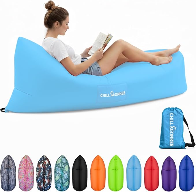Portable Inflatable Lounger for Beach &amp Camping – Self-Inflating Air Couch Beach Sofa and Outdoor Lounge Chair for Relaxation and Comfort