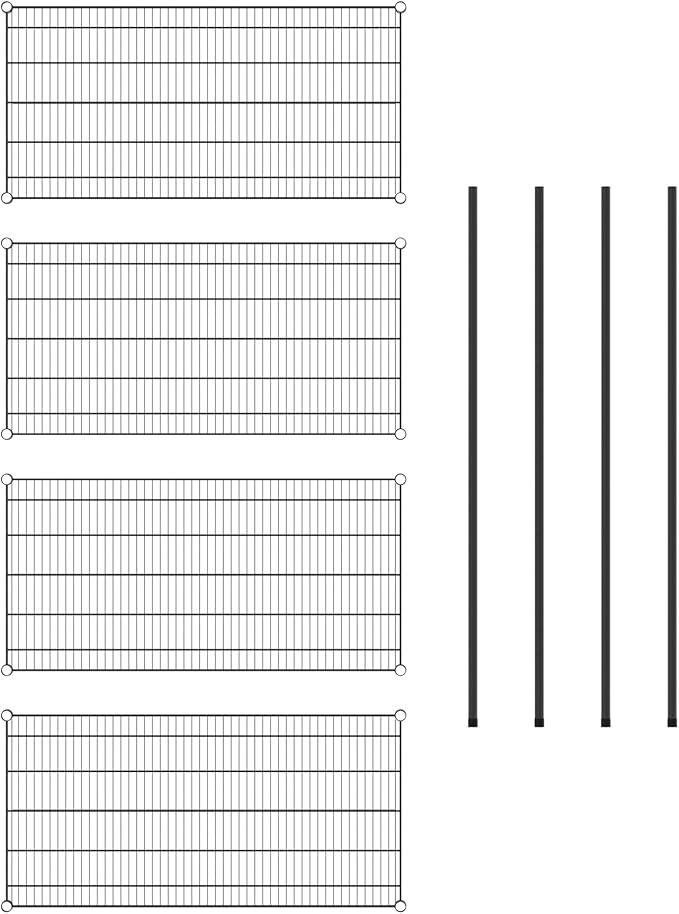 Commercial NSF Listed Black Epoxy Stationary Wire Shelving Kit 24 x 48 x 64 with 4 Shelves Perfect for Warehouse Walk-in Refrigerator Freezer Grocery Store Restaurant Dishroom