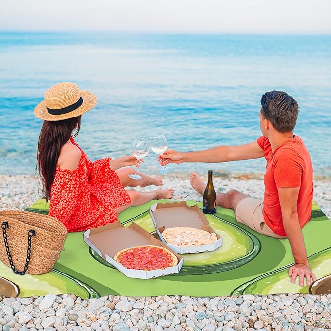Waterproof Sandproof Beach Blanket 59''×68'' Fruit Avocados Polyester Outdoor Picnic Blanket with 4 Stakes &amp Storage Bag for BeachCampingVacation Green