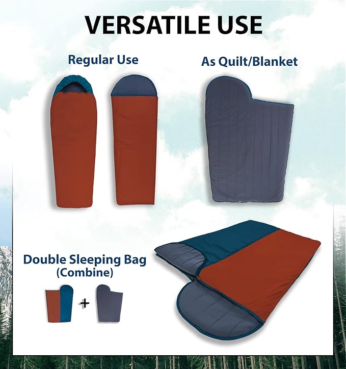 Litume Compact Velvet Lined Sleeping Bag Lightweight Three Season Sleeping Bag Water Repelling Sack for Warm and Cold Weather Comfortable Backpacking Hiking Camping Traveling