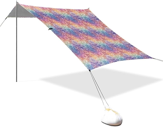 ALAZA Gradient Mandala Beach Tent Sun Shelter UPF50+ Protection Beach Shade Canopy w/ 4 Sandbags for Outdoor Camping Fishing Backyard Fun Picnic 10x9 ft