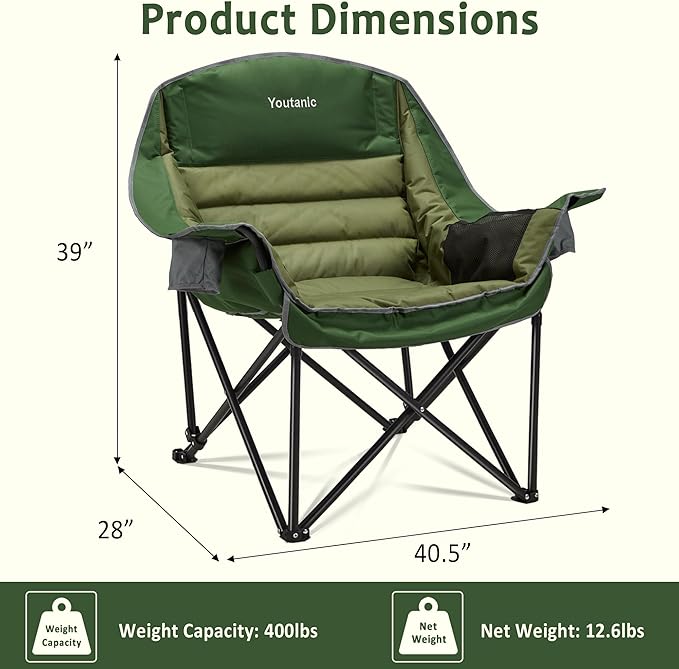 Oversized Camping Chair Portable Folding Camping Chairs with Side Pocket Cup Holder and Carry Bag Heavy Duty Outdoor Camping Chairs for Adults Fishing Sports Trip up to 400lbs Style 2