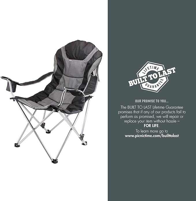 PICNIC TIME NHL Minnesota Wild Reclining Camp Chair Beach Chair for Adults Sports Chair with Carry Bag (Black with Gray Accents)