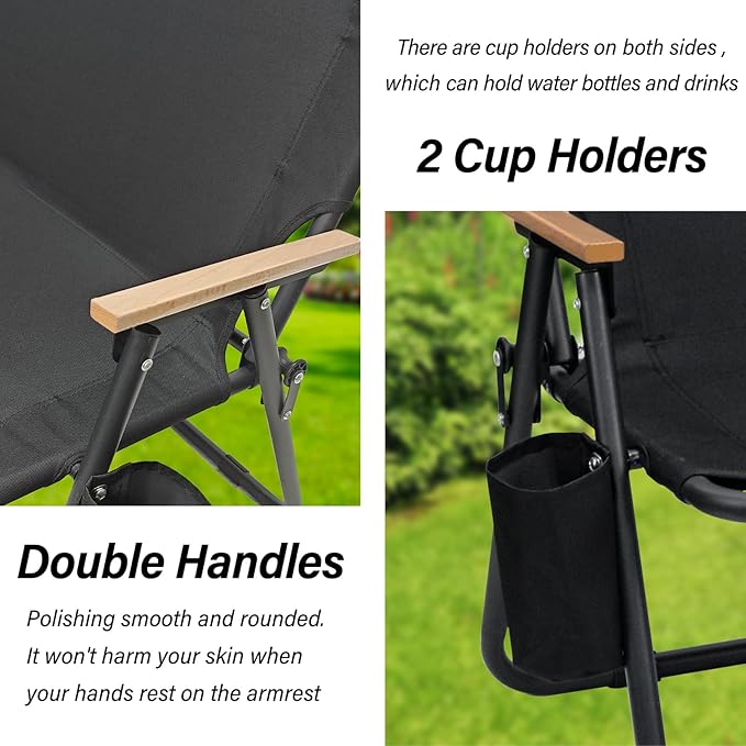 ptlsy Loveseat Camping Chair for Adults Heavy Duty Double Seat Camp Chair for 2 Person Suit for Indoor Outdoor Hiking Patio Beach (Black)