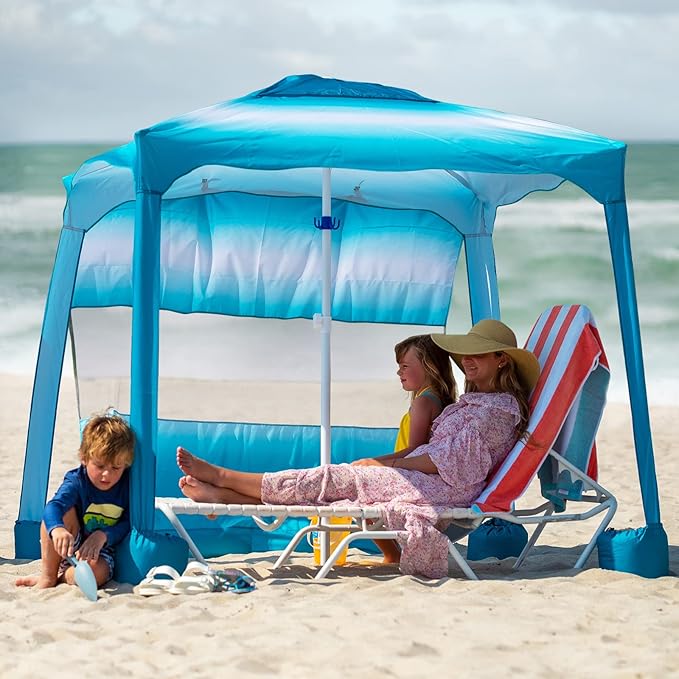 AMMSUN Beach Cabana 6.2'×6.2' Beach Canopy Easy Set up and Take Down Cabana Tent with Sand Pockets Instant Sun Shade with Side Wall Gradient Blue