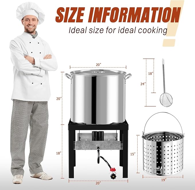 Stainless Steel 100QT Crawfish Boiler Kit Waterproof Cover &amp 18-inch Skimmer 110000BTU Propane Burner Stove 0-20PSIG Regulator Seafood Boil Pot Crab Boil Pot with 80QT Basket