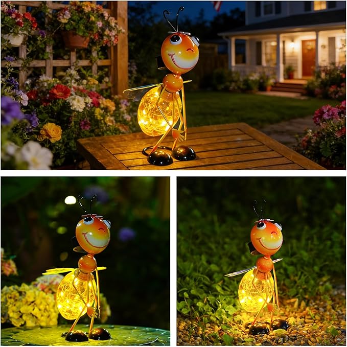 Solar Garden Lantern Waterproof LED Bee Solar Lights Outdoor Decorative Tabletop Lanterns Lamp for Yard Patio Table Decoration (Bee)