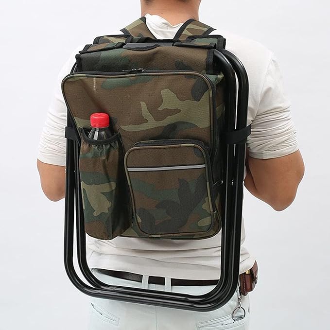 Folding Camping Chair Stool Backpack with Cooler Insulated Picnic Bag Backpack Cooler Chair Foldable Camping Fishing Stool for Travel Beach Hiking Picnic ﻿ (Camouflage)