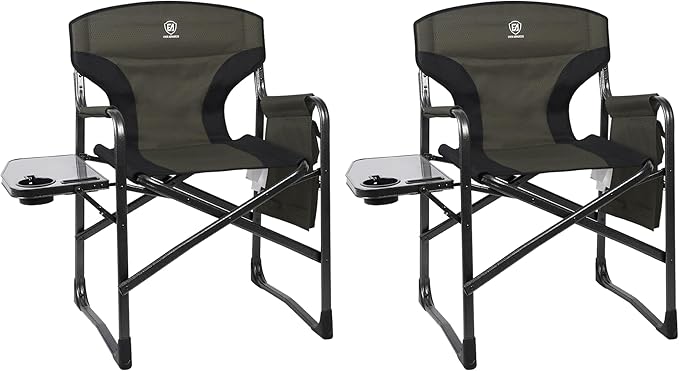 EVER ADVANCED Aluminum Lightweight Folding Director Chair 350lbs Heavy Duty Camping Chair with Side Table &amp Storage 19 Joint-Friendly Height Easy to Stand Portable Makeup Artist &amp Vendor C