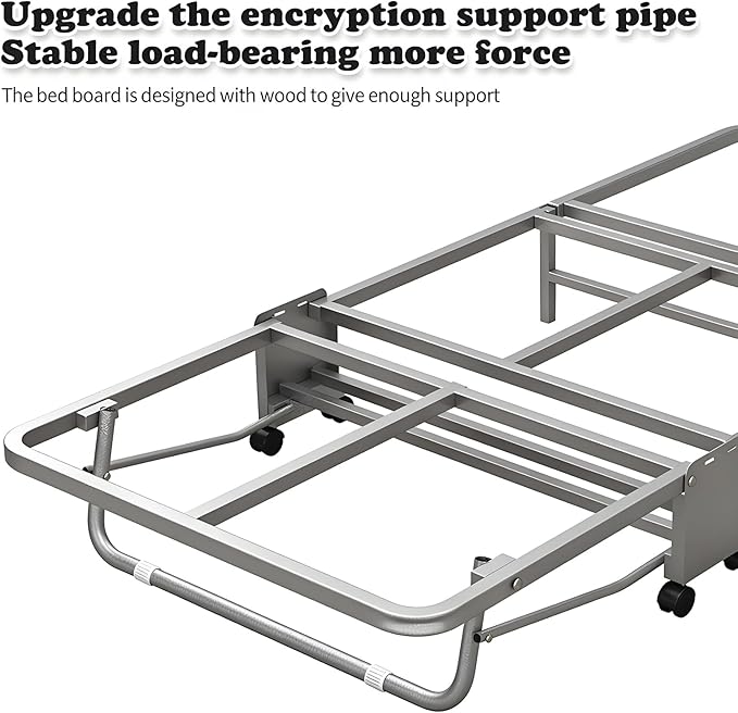 Glamping Cot with Sleeping Pad Folding Bed with Wheels Folding Steel Cot with Thick Mattress Pad for Comfortable Sleeping Deluxe for Big &amp Tall Adults Grey