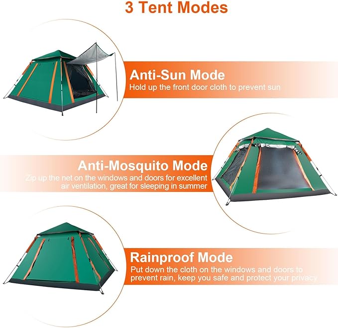 JHshop 4-5 Person Camping Instant Pop Up Tent 2/4/5Person Easy Setup for Camping Hiking and Outdoor Portable Beach Tent - Beach Tent Sun Shelter Outdoor Tent - Green