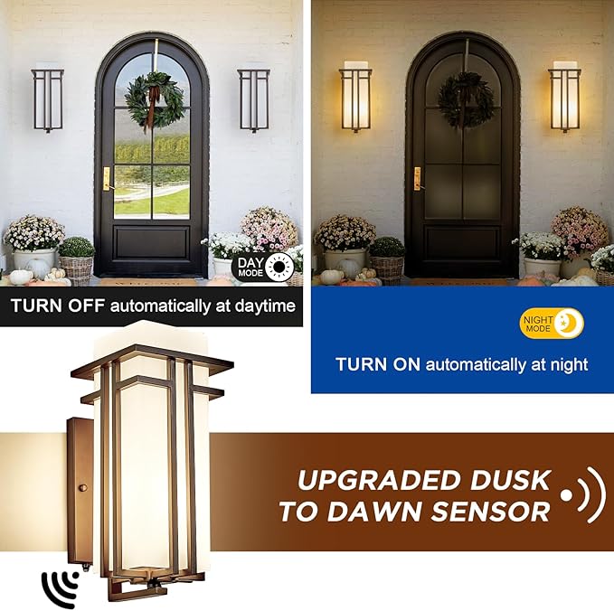 15.35H Matte Brown Outdoor Wall Light Large Outdoor Wall Lantern Oil Rubbed Bronze Exterior Light Fixture Waterproof Metal with Frosted Glass Sconce Light for Porch Garage Front Door Brown (Large)