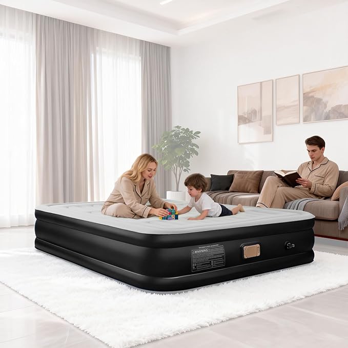BEBAS Queen Size Air Mattress with Built in Pump Fast Electric Inflation/Deflation Mattress Blow up Bed Inflatable for HomeGuestsOfficeCamping Airbed 16 Inch Tall600lbs MaxBlack