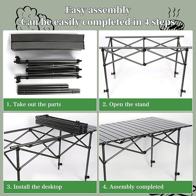Adjustable Height Aluminum Folding Camping TableFolding Grill Tablefor Outdoor Camping Beach BBQ Patio and Picnic Durable &amp Waterproof with Carrying Bag (Trumpet)