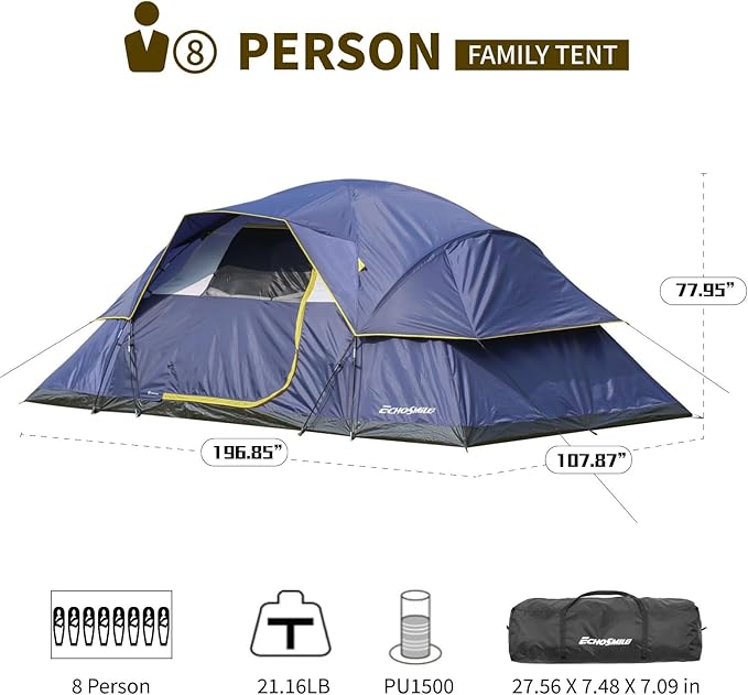 EchoSmile 10/12 Person Camping Tent Waterproof Windproof Tent with Rainfly Easy Set up for Outdoor Family Camping Party