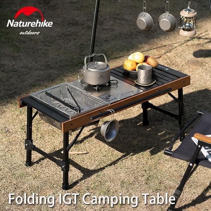Naturehike IGT Camping Table Fold up Lightweight Aluminum Alloy+Wood 4-6 Person Portable Table with Carry Bag for Outdoor Folding Square Table Picnic Backyards BBQ Camp Kitchen