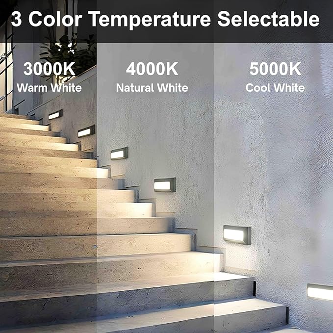 ZONK Upgraded Dimmable 3 Color LED Outdoor Indoor Step Lights 3000K/4000K/5000K 3W 180lm Waterproof IP65 Deck Stair Light Retaining Wall Lights 3 Pack