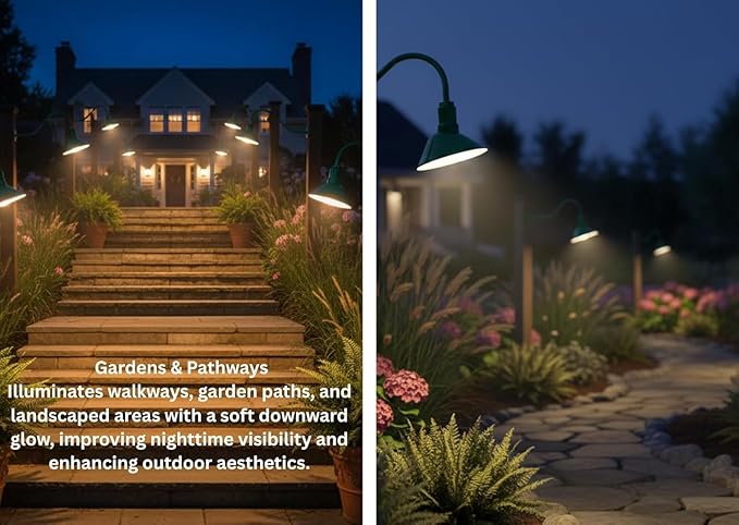 AGB101-AS20-GREEN Gooseneck Barn Light - Green Outdoor Dome with Incandescent Downlight | Wall-Mount Fixture for Patios Gardens Pathways and Large Outdoor Living Spaces