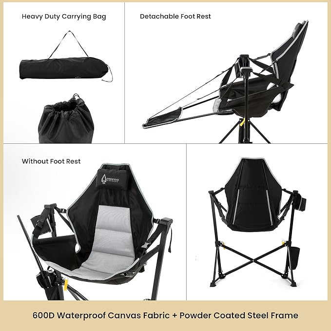 2-Pack Arrowhead Outdoor Folding Hammock Camp Chair with Detachable Footrest Stabilized Feet Padded Headrest and Seat Large Cup Holders 300 LBS Weight Capacity for Camping Beach Tailgating