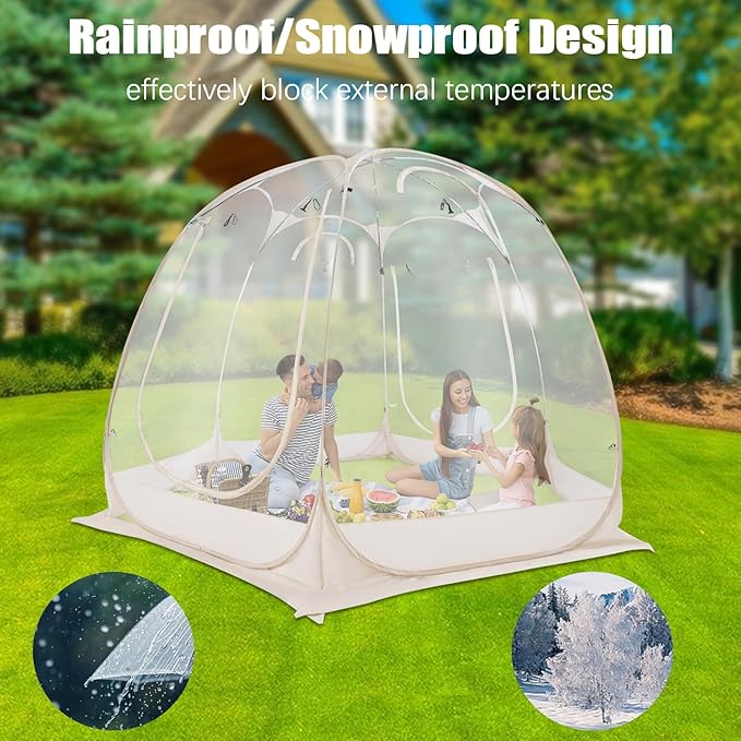Pop up Bubble Tent | 10x10FT Portable Camping Screen House | Cold Protection Camping Tent | Weatherproof Clear Tent Shelter for 4-8 People | Storage Bags | with Double-Headed Zippers