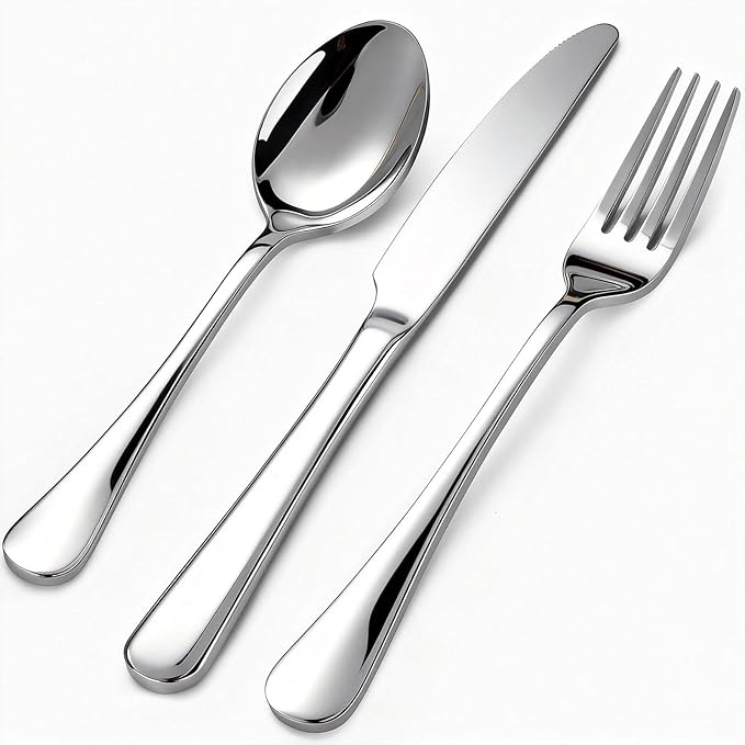 60 Piece Bulk Silverware Set for 20 Stainless Steel Heavy Forks Spoons and Knives Set Mirror Finish Flatware Dishwasher Safe for Family Picnics Daily Gatherings