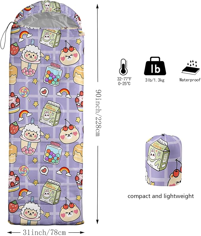 QOOMO Camping Sleeping Bags3 Season Warm &amp Cool WeatherLightweightWaterproof Sleeping Bags for Adults &amp KidsTravelingand OutdoorsCamping Gear Equipment