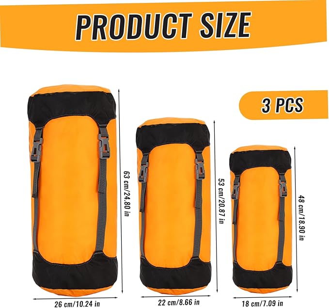 3Pcs Compression Sack Wateproof &amp Adjustable Nylon Sleeping Bag Compression Sack with Drawstring Lightweight for Traveling Camping Hiking Backpacking | Bags for Travel