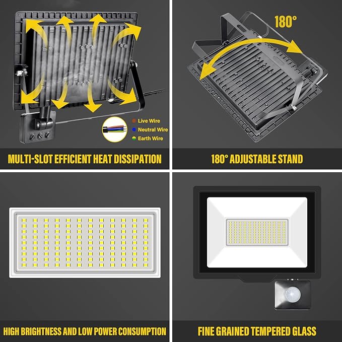 75W Motion Sensor Flood Light Outdoor 7500 LM Outdoor LED Spotlight IP66 Waterproof 6000K Daylight Security Lights for Garden Garage Yard Sports Ground 110V